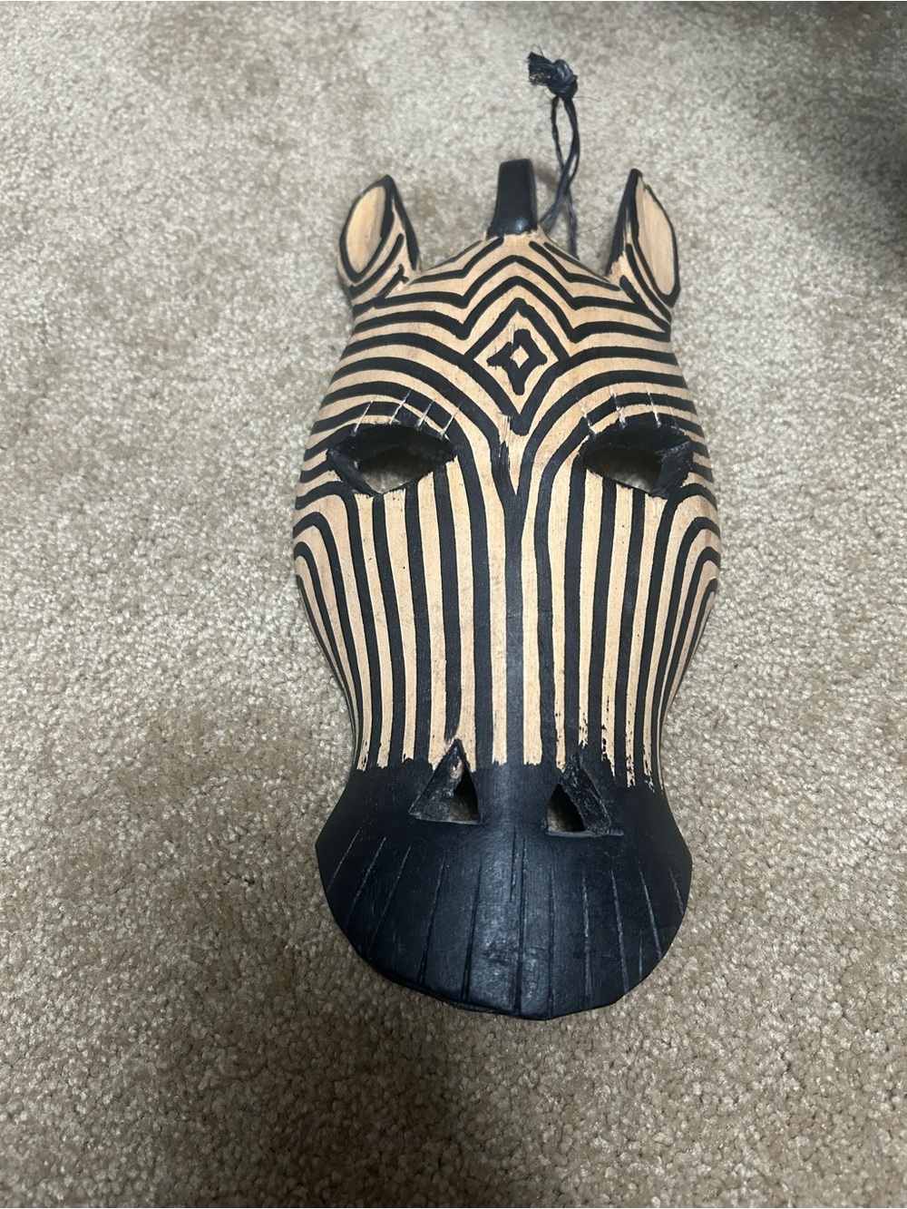 Handcrafted Zebra Wall Mask in Black and Tan